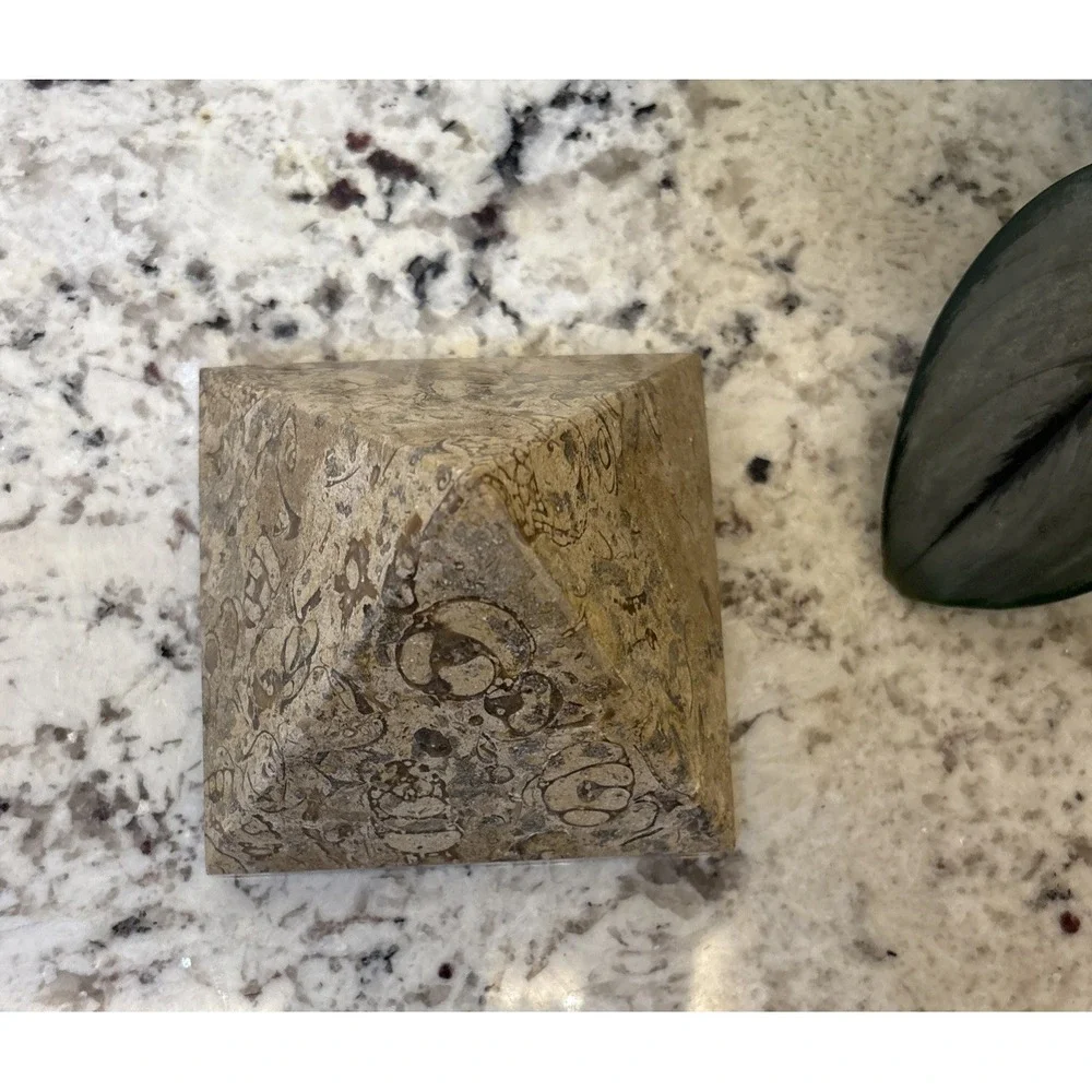 Pier One Fossil Stone Paperweight Pyramid Chakra Feng Shui Architectural Office